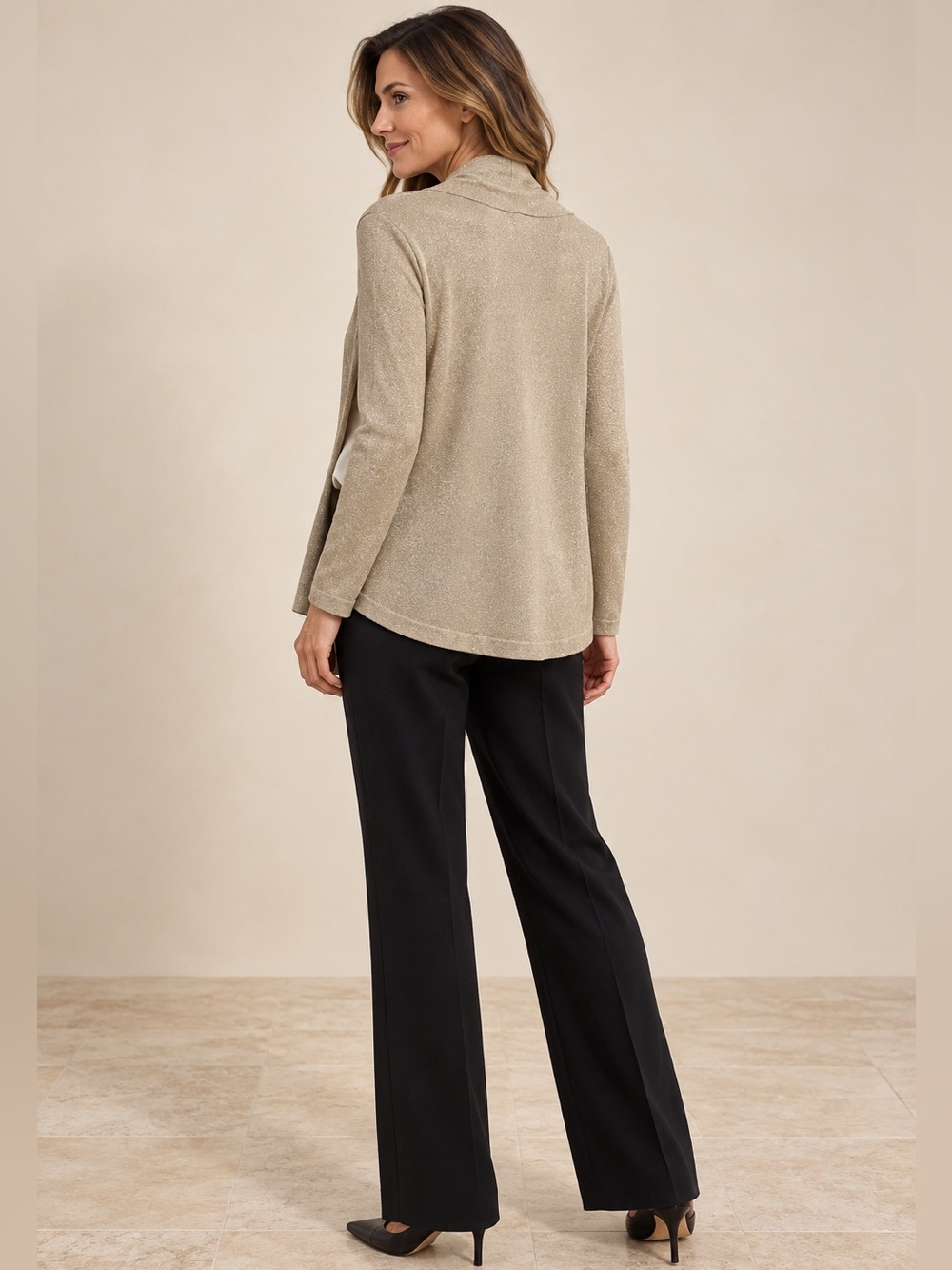 J.McLaughlin Metallic Champagne Gold Open Front Cardigan Sweater Size S